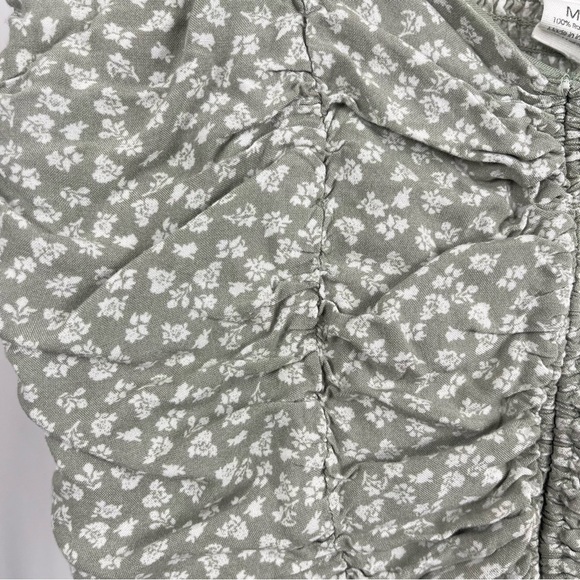 Japna Medium Ciottagecore Smocked Floral Retro Ruched Crop Top Olive Green - Picture 4 of 7